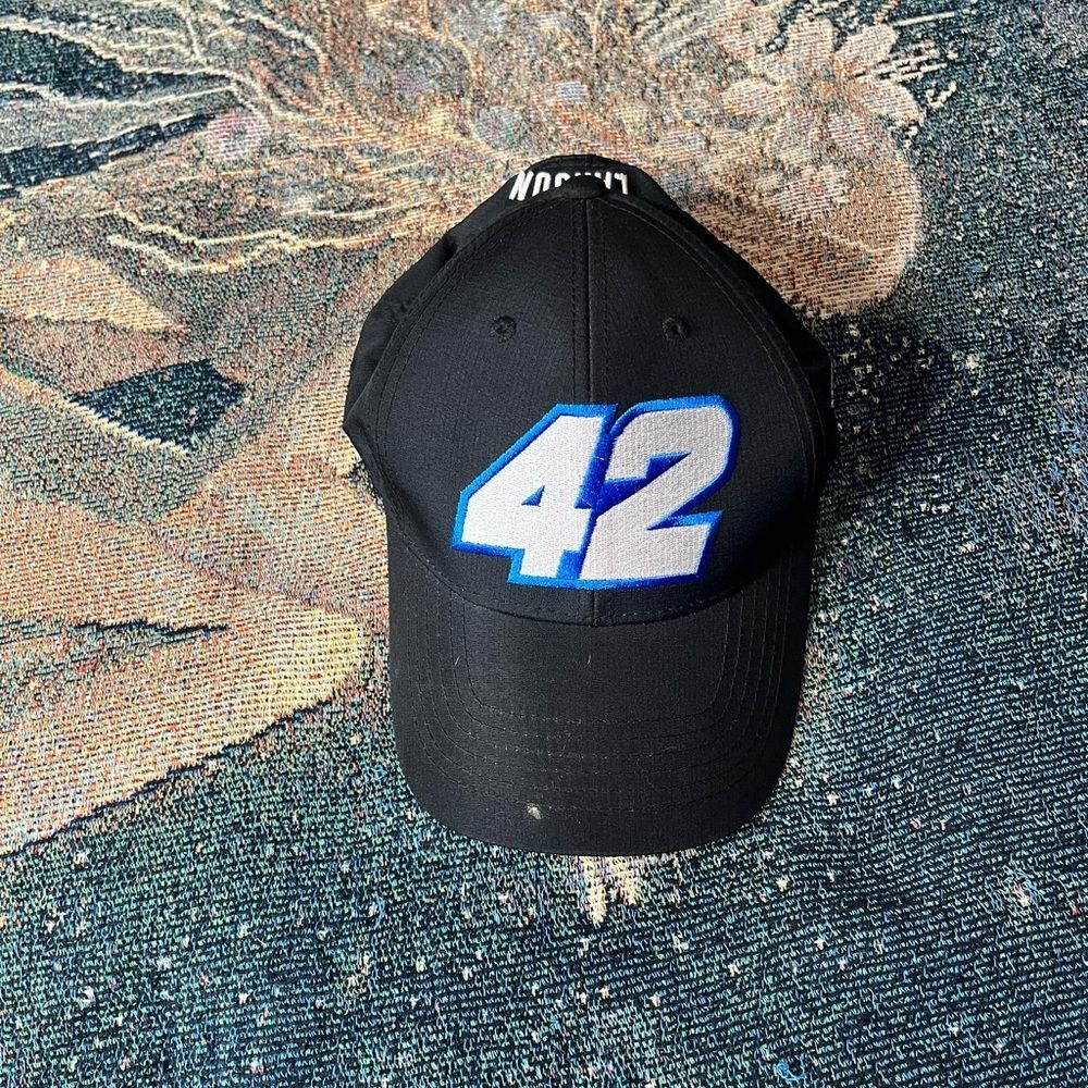 Nascar 42 Kyle Larson Black and Blue Velcro Hat Racing Streetwear